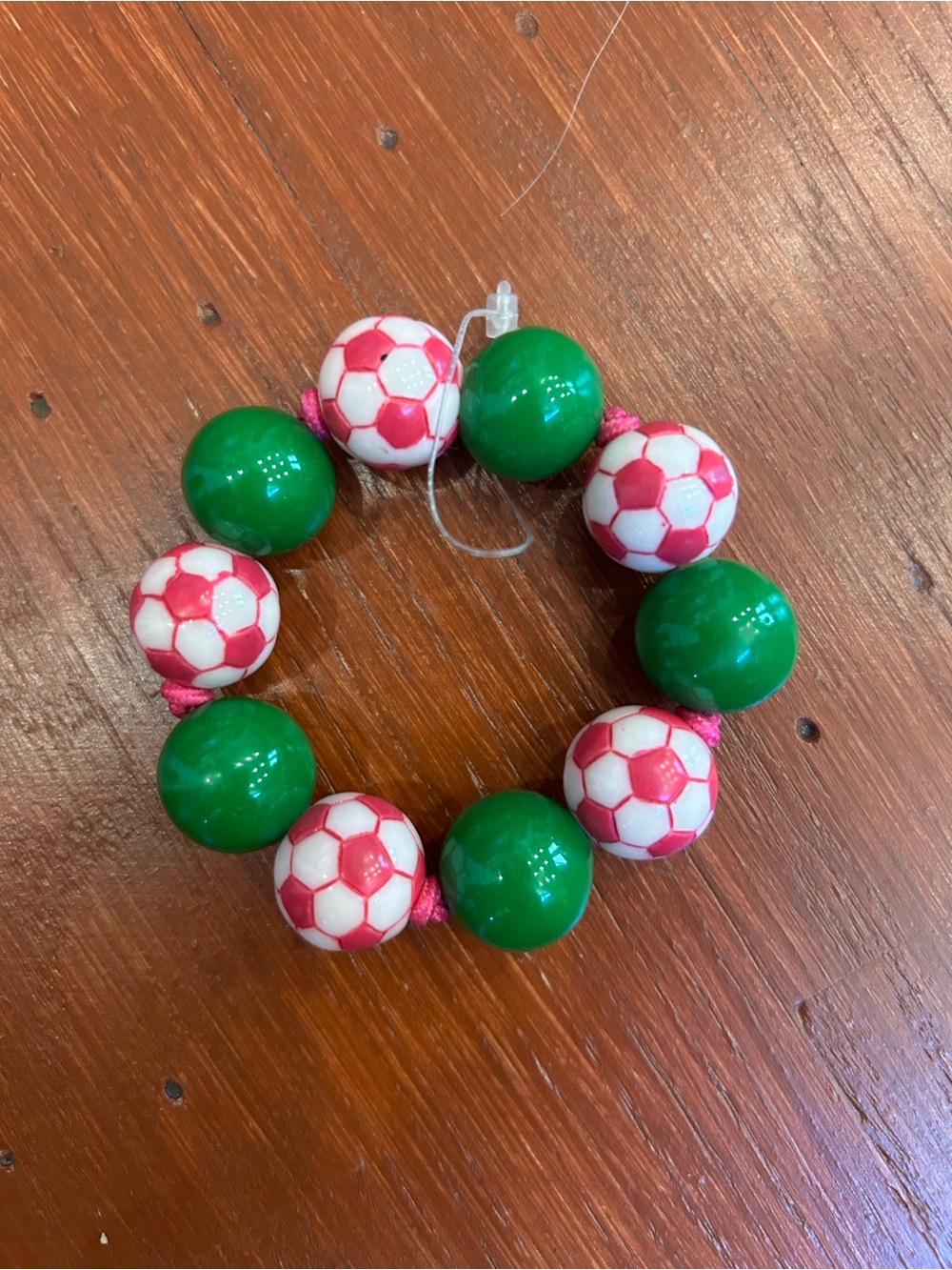 Gymboree Green and Pink Soccer Bead Stretch Bracelet